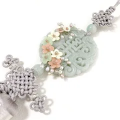 翡翠と淡水パールの高級フラワーノリゲ グレー■norige-h-77-s【飾り】【韓国】【ノリゲ】【紐】【衣装小物】