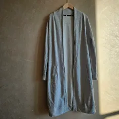 77/95号 ロング丈 長袖 コットン カーディガン -グレー