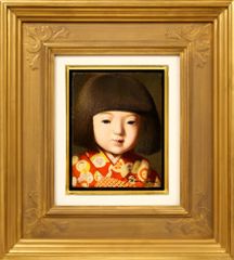❤️新作 油絵 市松人形 菅家令子 絵画インテリア 額(白) F6-010426
