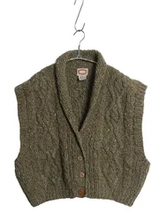 【お得なクーポン配布中!】 80s バナナリパブリック ショールカラー ニット ベスト レディース L / ヴィンテージ ケーブル ウール セーター ショート丈 重ね着 前開き