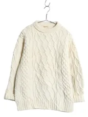 【お得なクーポン配布中!】 70s ハンドメイド ウール ケーブル ニット セーター メンズ S レディース M 程/ ヴィンテージ  アラン フィッシャーマン ナチュラル 手編み