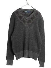 【お得なクーポン配布中!】 90s ポロ ラルフローレン チルデン ニット セーター メンズ S 古着 オールド ラム ウール アルパカ Vネックノルディック ポニー無し 濃灰