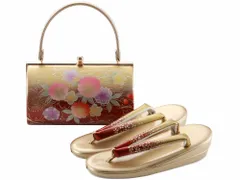 振袖用 ぼかし柄 草履バッグセット 二枚芯 フリー LLサイズ 桜 ゴールド系 bs-379-43