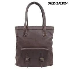 超美品 ラルフローレン RALPH LAUREN フロントポケット レザー ショルダー トートバッグ メンズ スタッズハンドル