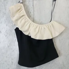 H&M エイチアンドエム ブラック＆ホワイト フリル付き ワンショルダートップス USサイズXS □〇