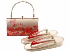 振袖用 ぼかし柄 草履バッグセット 二枚芯 フリー LLサイズ 桜 ゴールド系 bs-379-44