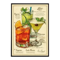 【A3サイズ（約30×42cm）】【lm-poster-6335】【フレーム付き】ポスター　モヒートポスター おしゃれ バー インテリア アート 北欧風 絵 ウォールアート 酒 カクテル 海外風 カフェ レストラン  お洒落 特大 大きい