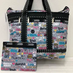 7960　LeSportsac レスポートサック　トートバッグ　ハンドバッグ　大きめ　大容量　旅行用バッグ　レディース　グレー　ブラック　軽量　ポケット多数