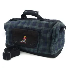 POLO RALPH LAUREN ◆2WAYボストンバッグ/キャンバス/チェック柄/刺繍/グリーン 【バッグ/バック/BAG/鞄/カバン】 メンズファッション【中古】 