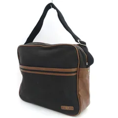 FRED PERRY / フレッドペリー ◆ショルダーバッグ/キャンバス×合皮/ブラック×ブラウン L6207/102/02460/311 【バッグ/バック/BAG/鞄/カバン】 メンズファッション【中古】 