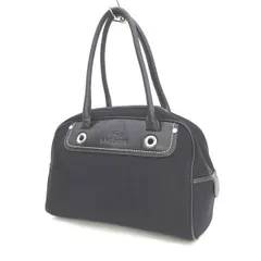 LACOSTE / ラコステ ◆トートバッグ/キャンバス×レザー/ストライプ/ブラック 【バッグ/バック/BAG/鞄/カバン】 レディースファッション【中古】 