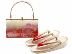 振袖用 ぼかし柄 草履バッグセット 二枚芯 フリー LLサイズ 桜 ゴールド系 bs-379-47