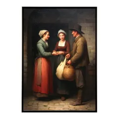 【A3サイズ（約30×42cm）】【lm-poster-6725】【フレーム付き】肖像画 ポスター ヨーロッパ 絵画風 女性 男性 家族 日常風景 アンティーク レトロ 油絵 アート 壁掛け おしゃれ リビング インテリア  お洒落 特大 大きい