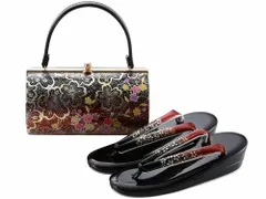 振袖用 ぼかし柄 草履バッグセット 二枚芯 フリー LLサイズ 桜 ブラック系 bs-379-49