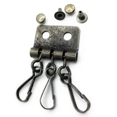 【在庫処分】キーケース金具 3連 アンティークゴールド 5個 カシメ付き レザークラフト用