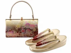 振袖用 ぼかし柄 草履バッグセット 二枚芯 フリー  桜 ゴールド系 bs-379-51