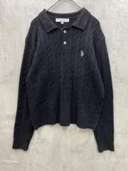 US. POLO ASSN ユーエスポロアッスン ケーブル編み ポロシャツ ニット セーター sizeM/黒 ◆■レディース