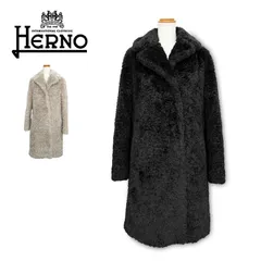 未使用級　20AW ヘルノ エコファー　コート　ロング　テディベア　黒　XL HERNO（ヘルノ） 【並行輸入品】 レディース エコファーロングコート