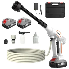 NANWEI コードレス高圧洗浄機 充電式 マキタ18Vバッテリー対応 ブラシレスモーター 洗車機 小型軽量 自吸式 水道接続不要 6in1ノズル/フォームノズル付き ペットボトル使用可能 庭掃除用 高圧水ジェット (4.0Ah電池セット)