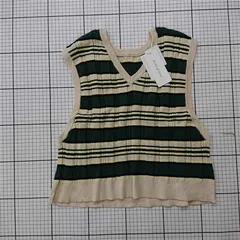 ◇ Θ 未使用 リッシュグラマー Riche glamour 2WAYボーダーニットベスト グリーン系 M レディース E  【1510240016727】