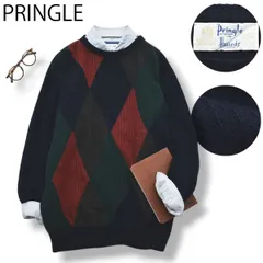 【上質】 スコットランド製 プリングル PRINGLE カシミヤ100％ クルーネック ニット セーター L アーガイル柄 紺 x 赤 x 緑 x 灰 トラッド カジュアル メンズ