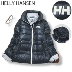 【定番】 ヘリーハンセン HELLY HANSEN HH 襟裏収納 フード付き 軽量 ダウン ジャケット L ネイビー レディース カジュアル シンプル♪