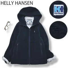 【美品】 【定番】 ヘリーハンセン HELLY HANSEN HH ファイバーパイルフーディー フード一体型 ラグランスリーブ ボア フリース ジャケット L ネイビー レディース ♪