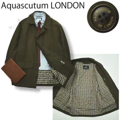 【上質】 アクアスキュータム Aquascutum LONDON  ベロア ハーフ ステンカラーコート S オリーブ メンズ ブリティッシュ トラッド カジュアル ビジネス