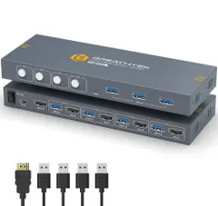 USB3.0KVMスイッチHDMI4入力1出力4台のPCコンピュータが1台のモニタを共有3つUSB3.0ハブ備えたKVMHDMI4IN1OUT4K@60Hz対応KVM