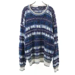 VAN HEUSEN ヴァンヒューゼン 90s オールド 総柄 長袖 3D ニット XL ブルー系 セーター メンズ 古着