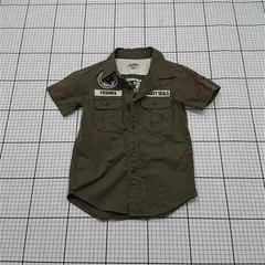 ◇ ⊂ アヴィレックス AVIREX キッズ ミリタリーシャツ 半袖 120サイズ カーキ系 LITTLE CREEK 男の子 E  【1511110048671】
