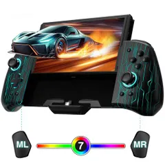 「光るパターン」Switchグリップコントローラー携帯モードLEDライトSwitchコントローラー6軸ジャイロTURBO連射機能付き人間工学マクロ機能Switch/OLEDに対応日本語取扱説明書(ブラック)