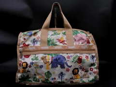 Lesportsac レスポートサック 動物柄 ポーチ付き 2WAY ボストン バッグ 白ｘベージュ ■■ レディース