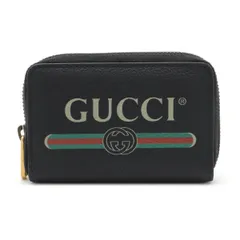 GUCCI グッチ グッチプリント コインケース 小銭入れ コインパース カードケース レザー ブラック 黒 ゴールド金具 496319