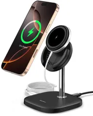 MagSafe対応ワイヤレス充電器、iphone充電スタンド、マグネット式ステーション、マグセーフ置くだけ15W出力、iPhone17/16/15/14/13/12シリーズ対応、SwanScout506M