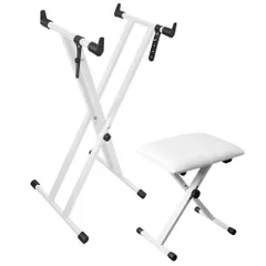 【改良バージョン】Longeye電子ピアノスタンド椅子セットキーボードピアノスタンドベンチ折りたたみ式X型高さ調整可能88鍵盤61鍵盤コンパクト収納白セット