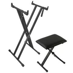 【改良バージョン】Longeye電子ピアノスタンド椅子セットキーボードピアノスタンドベンチ折りたたみ式X型高さ調整可能88鍵盤61鍵盤コンパクト収納黒セット