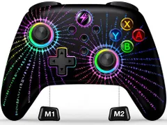 SwitchコントローラーSwitch1/2対応9色LEDライトスイッチコントローラーマクロ機能Bluetooth接続16時間使用1000mAh大容量6軸ジャイロセンサー3階段TURBO4段階HD振動スリープ解除
