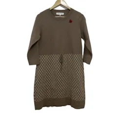 スーパービューティー ワンピース サイズ42 L レディース - ベージュ×アイボリー×レッド 長袖/ロング/ニット/スパンコール/ハート