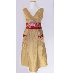 おしゃれなドレスエプロン/ゴールド赤帯　■dressepron-41-s【韓国】【エプロン】【前掛け】【男女兼用】【韓国料理】【かわいい】【飲食店】【韓国雑貨】【韓国風】