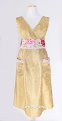 おしゃれなドレスエプロン/ゴールド白帯　■dressepron-18-s【韓国】【エプロン】【前掛け】【男女兼用】【韓国料理】【かわいい】【飲食店】【韓国雑貨】【韓国風】