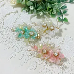 かわいい花のクリップ  浴衣 ヘアピン 髪飾し  No179■cochi-179-s【かわいい】【かんざし】【簪】【ヘア飾り】【赤】【枝】【緑】