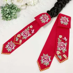 韓国 チマチョゴリ ヘア飾り リボン 刺繍入り かわいい赤テンギリボン■cho-ribbon-8-s【チマチョゴリ】【ヘア飾り】【韓国】【リボン】【韓服】【髪型】【かわいい】