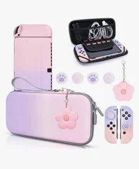 Switch有機ELモデル対応ケース バッグセットSwitch Oled対応 ケース 有機elモデル 収納バッグスイッチ有機elカバー（収納バッグ*1＋PCカバー*1+花ストラップ*1+猫爪親指キャップ*4）カード収納 防塵 防水 耐衝撃 持ち運び便利
