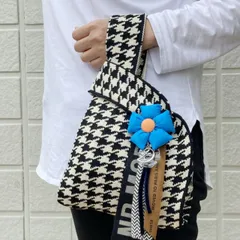 ノットバッグ レディース ニット チャームが可愛いチェックのニットバッグ■bag-s25-s【ショルダー】【韓国】【トートバッグ】【かわいい】【手持ち】【軽い】【ミニ】【綿】【バッグ】