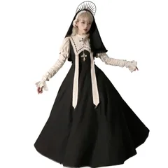 コスプレ シスター ロリータ 修女 3点セット ワンピース ロング丈 ゴスロリ ゴシック風 cosplay lolita 修道女 十字架 仮装 コス