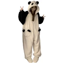パジャマ着ぐるみ レディース パンダ柄 大きいサイズ きぐるみパジャマ 着る毛布 ルームウェア フード付き 大人用 可愛い 動物 