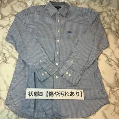 バーバリー BURBERRY LONDON ストライプ 長袖シャツ Mサイズ メンズ コットン ロゴ刺繍 日本製