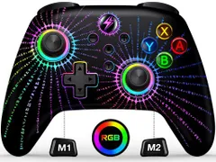 Switchコントローラー【Switch1/2対応】マクロプログラム編集8色RGBライトスイッチコントローラー3階段連射機能無線プロコンジャイロセンサー4つレベル振動スリープ解除背面ボタン付きSwitch…