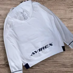 人気モデル AVIREX GOLF ダンボールニット 裏起毛 プルオーバーパーカー 両面ロゴ ホワイト メンズ